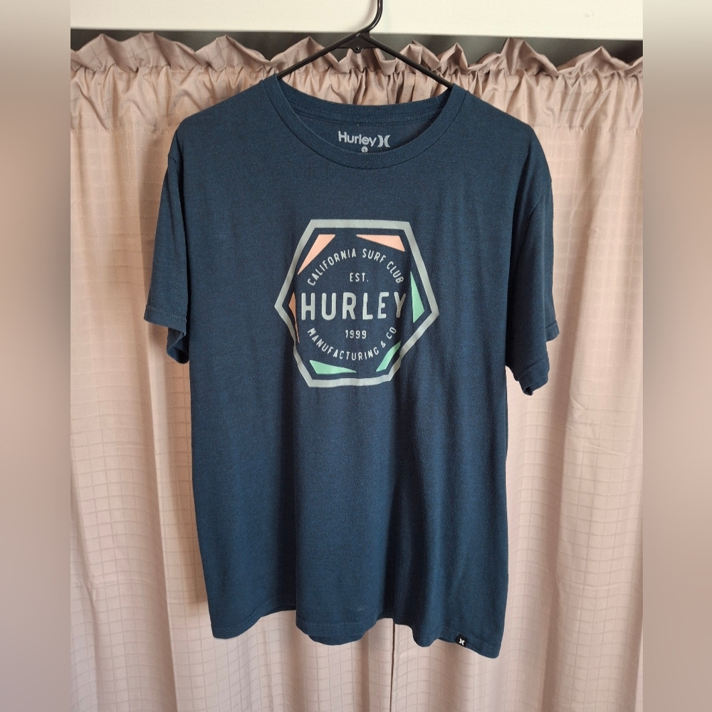 Hurley Short Sleeve Blue T Shirt Logo Graphic Size Large